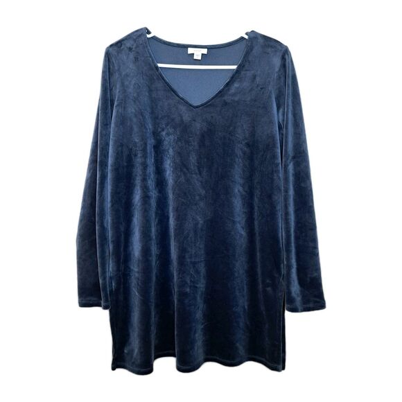 J. Jill Tops - Pure Jill Women Soft Tunic Blue Velour Velvet Pullover V Neck Size M Long Sleeve